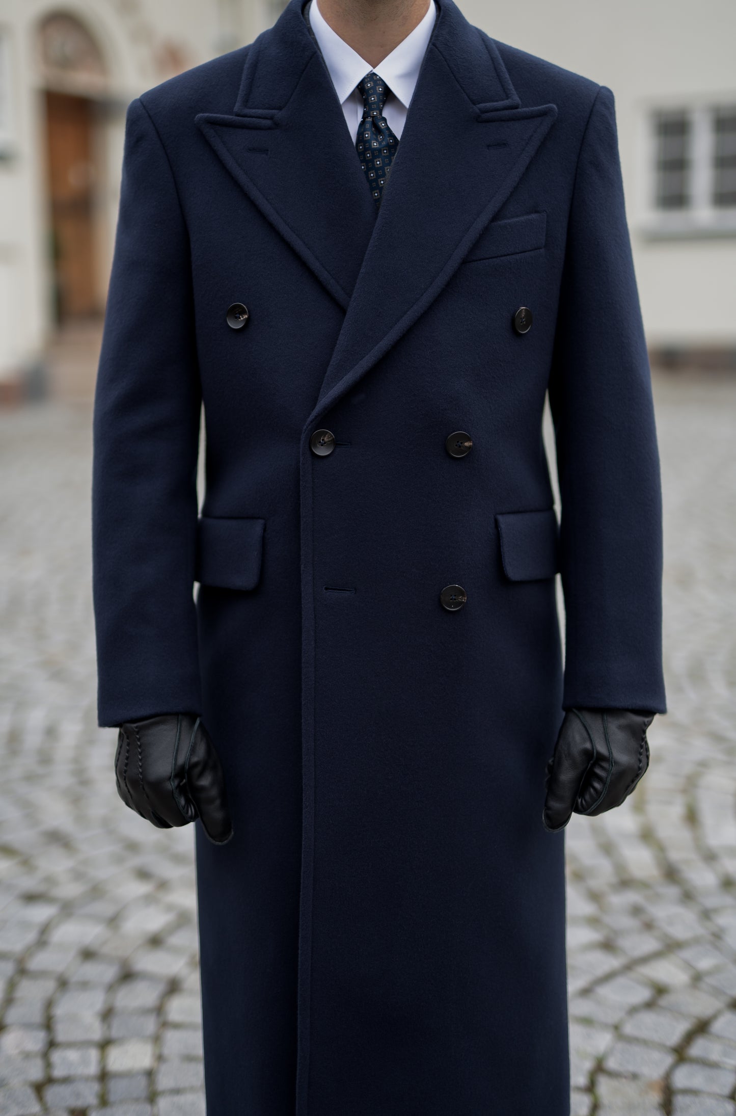 Long Wool & Cashmere Navy Leonardo Coat