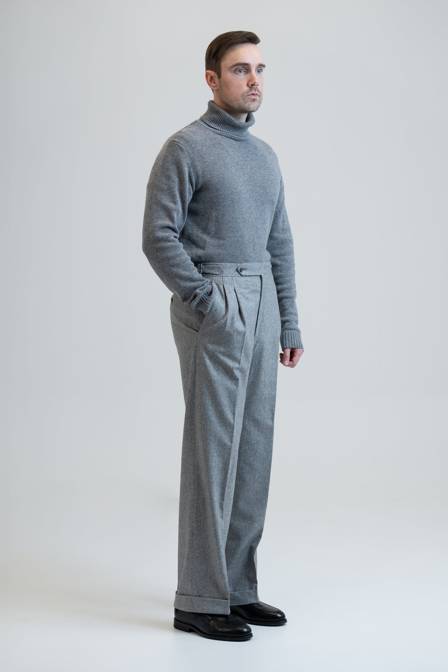 Light Grey Textured Wool Trousers Sample