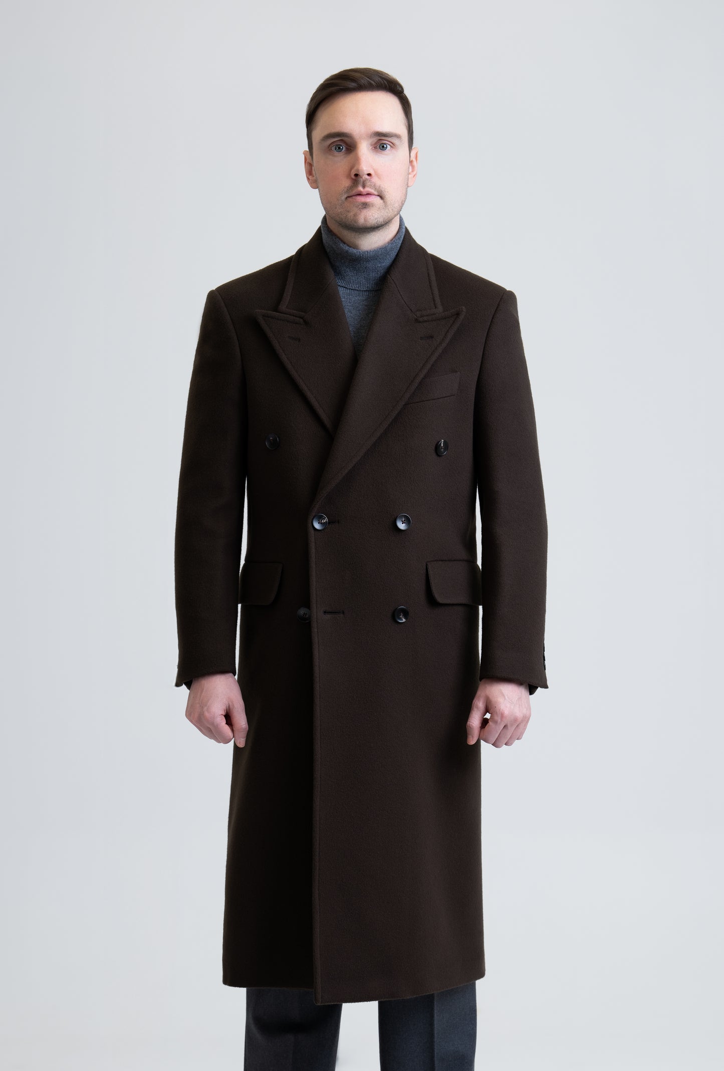 Long Wool & Cashmere Dark Brown Leonardo Coat
