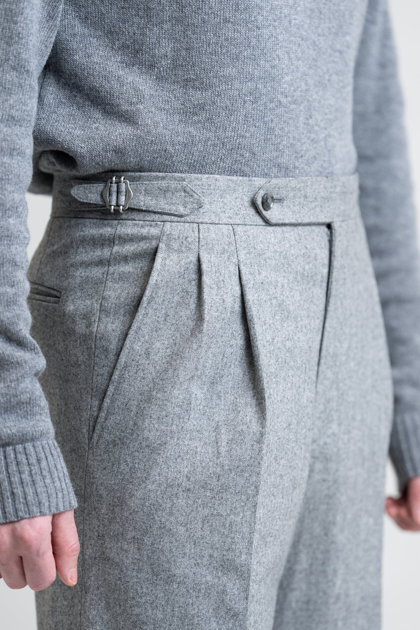 Light Grey Textured Wool Trousers Sample