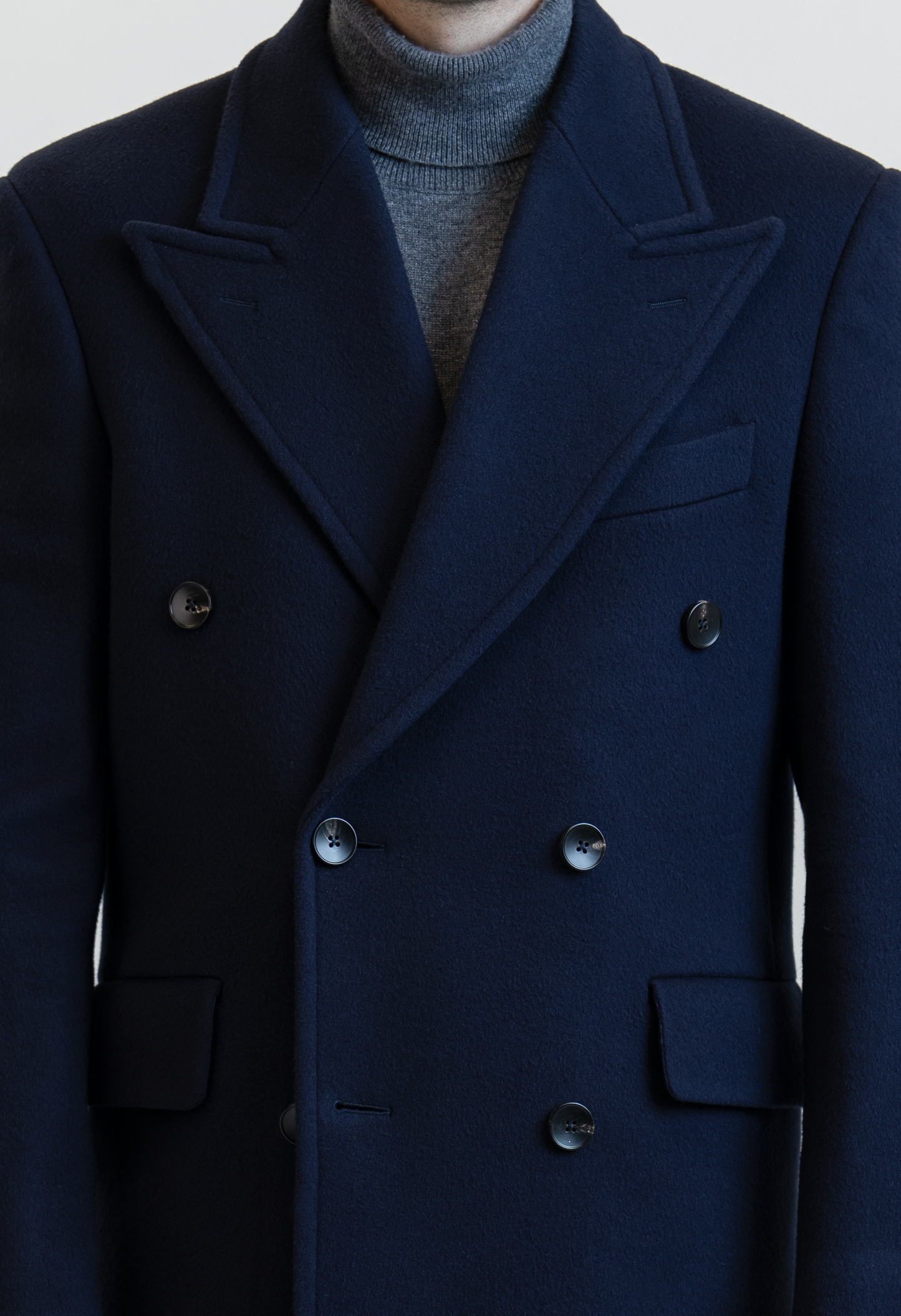 Long Wool & Cashmere Navy Leonardo Coat