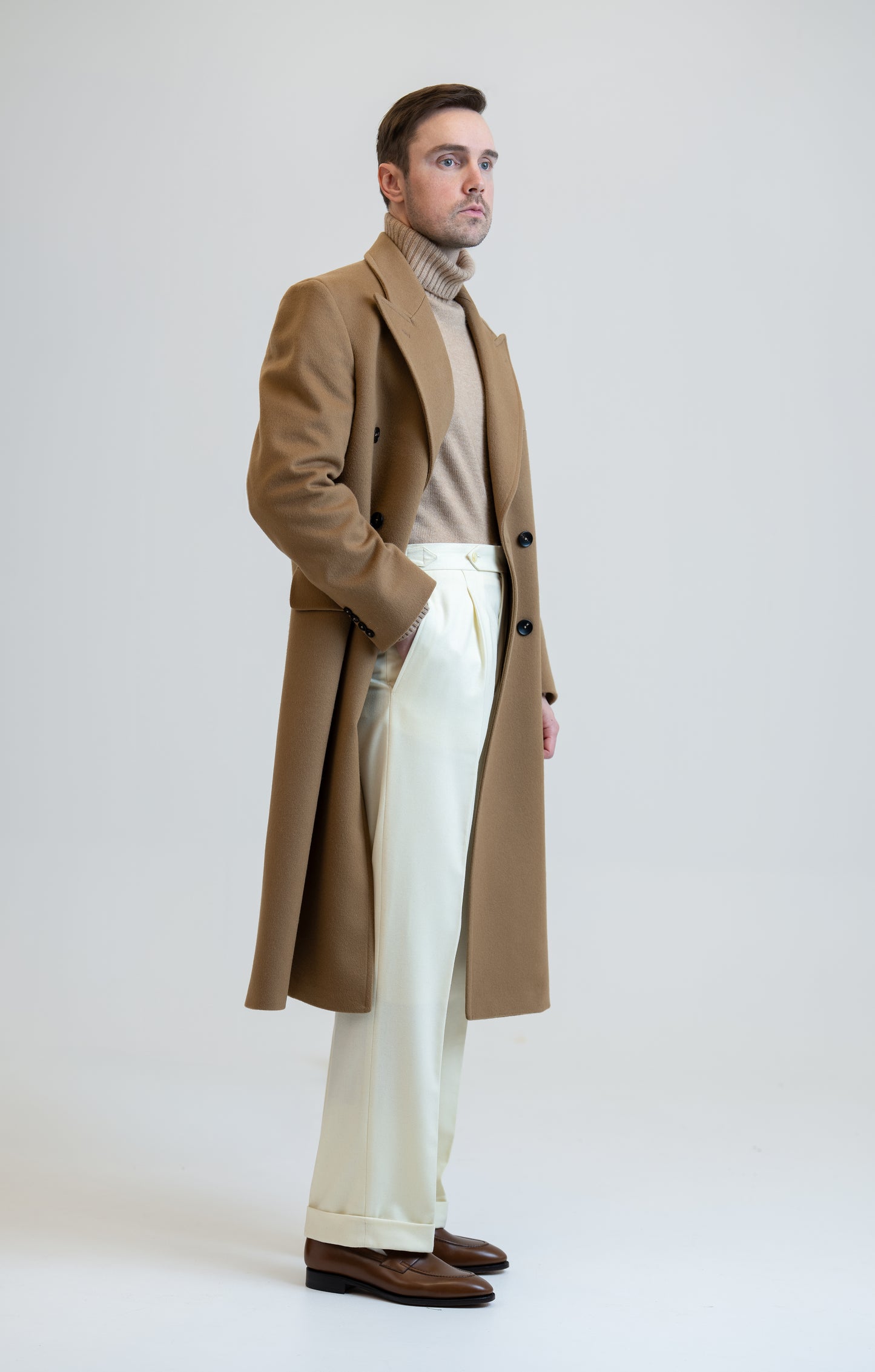 Long Wool & Cashmere Camel Leonardo Coat