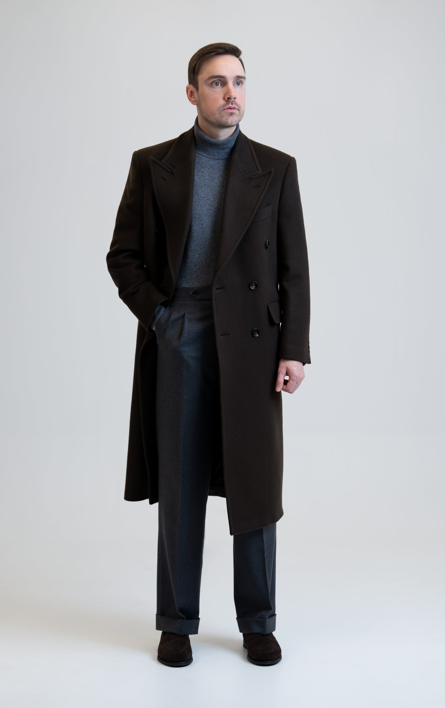 Long Wool & Cashmere Dark Brown Leonardo Coat