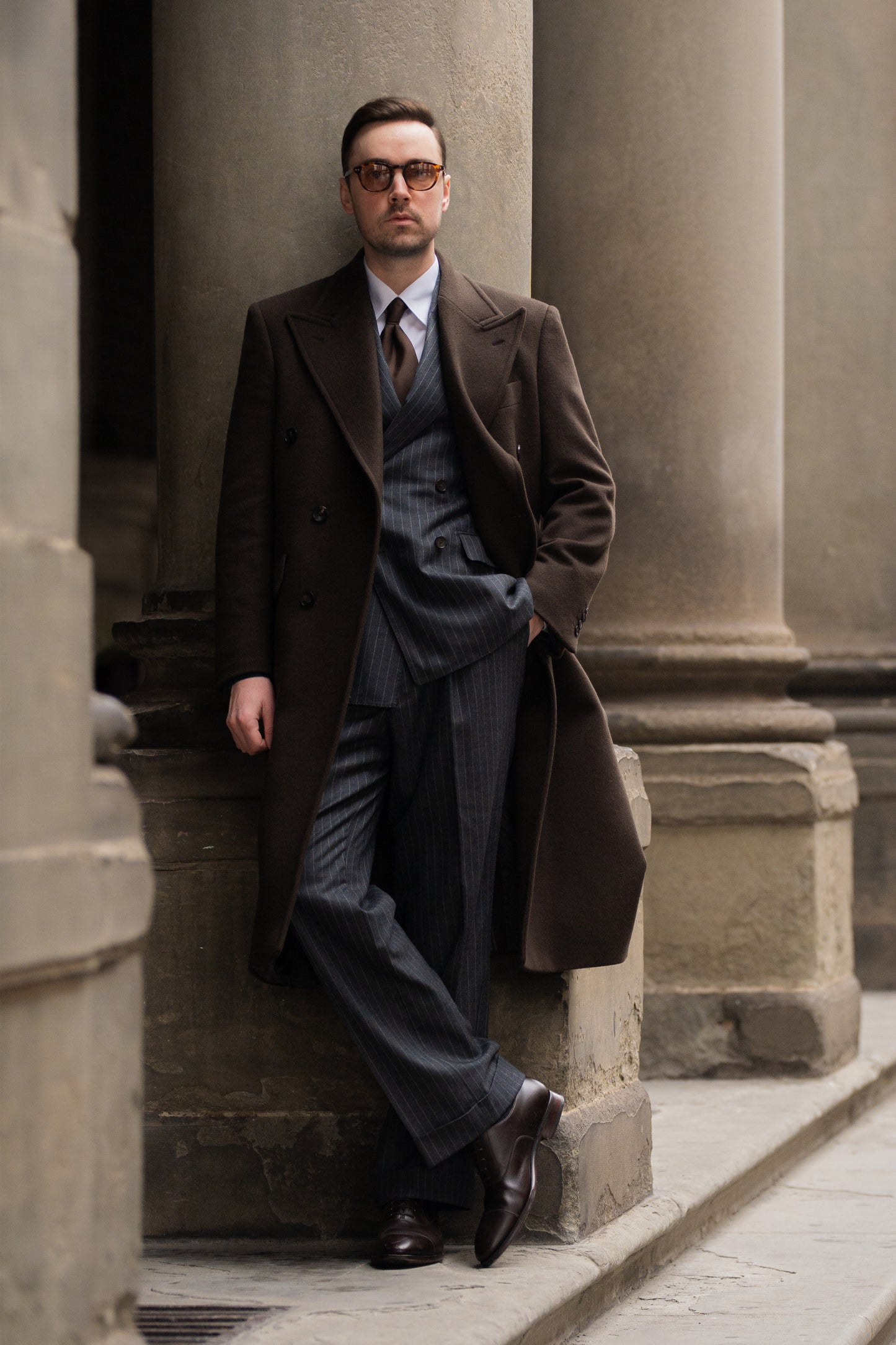 Long Wool & Cashmere Dark Brown Leonardo Coat