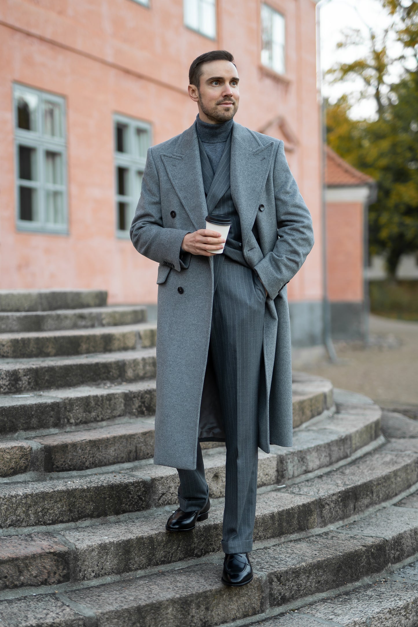 Long Wool & Cashmere Grey Leonardo Coat