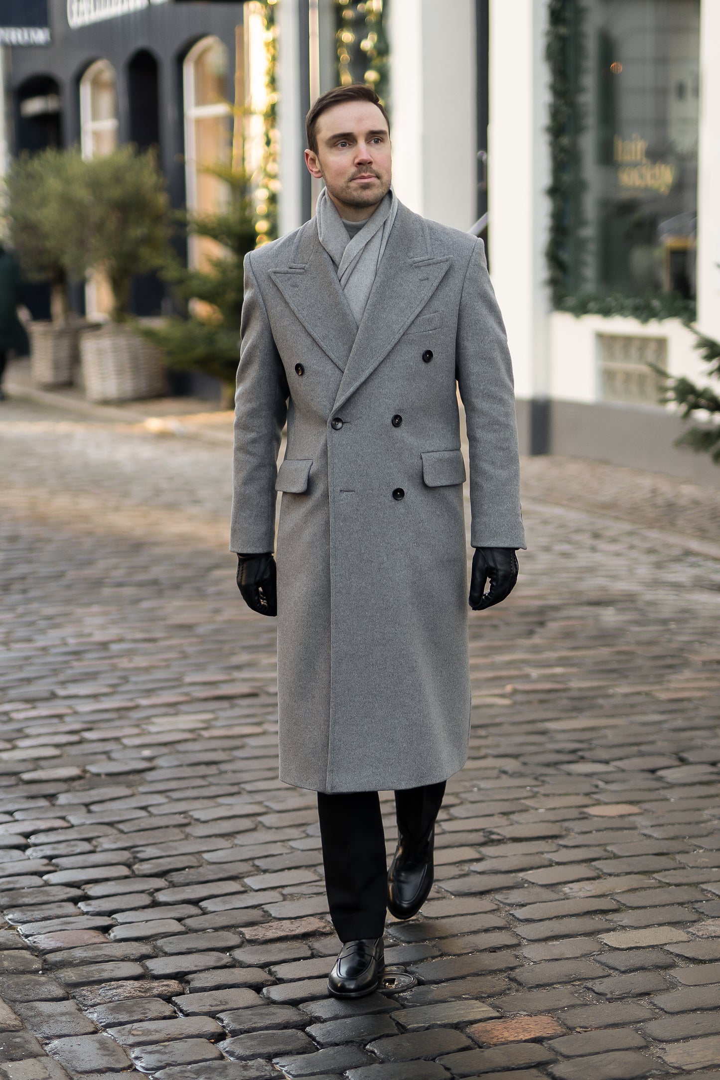 Long Wool & Cashmere Grey Leonardo Coat