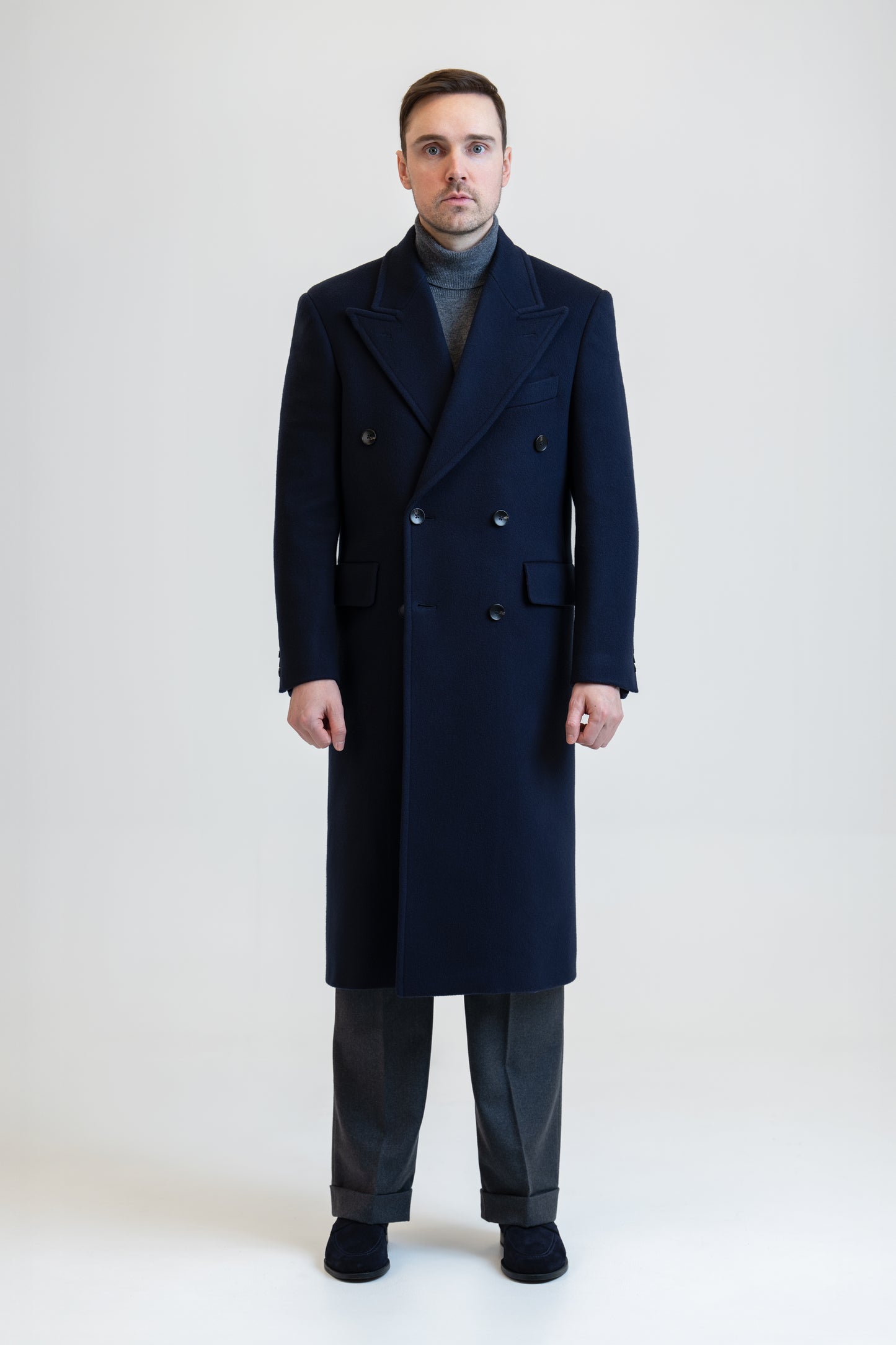Long Wool & Cashmere Navy Leonardo Coat