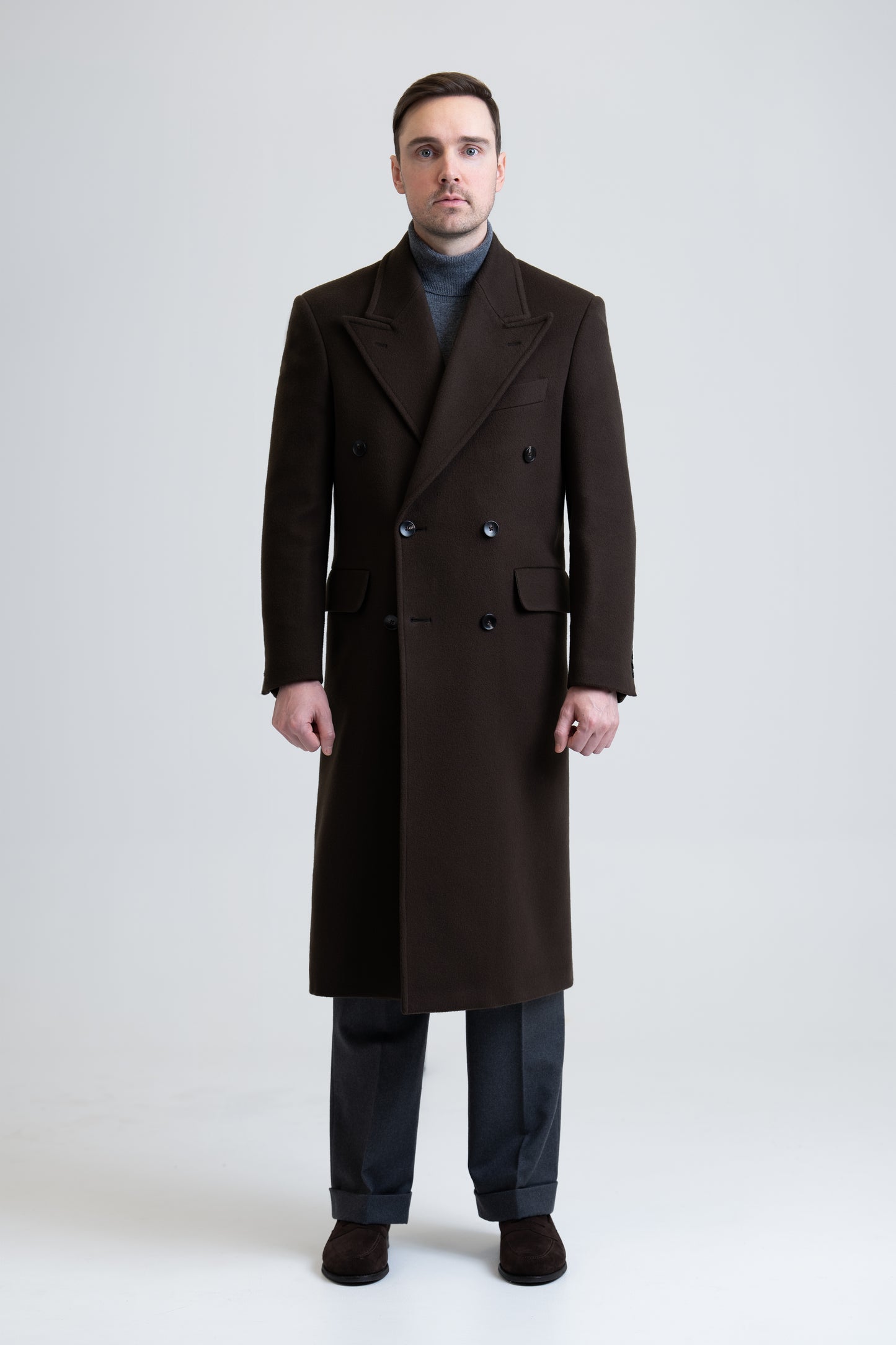 Long Wool & Cashmere Dark Brown Leonardo Coat