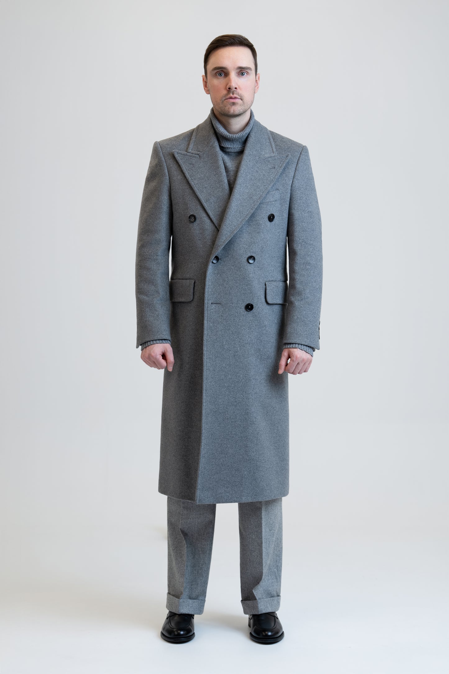 Long Wool & Cashmere Grey Leonardo Coat