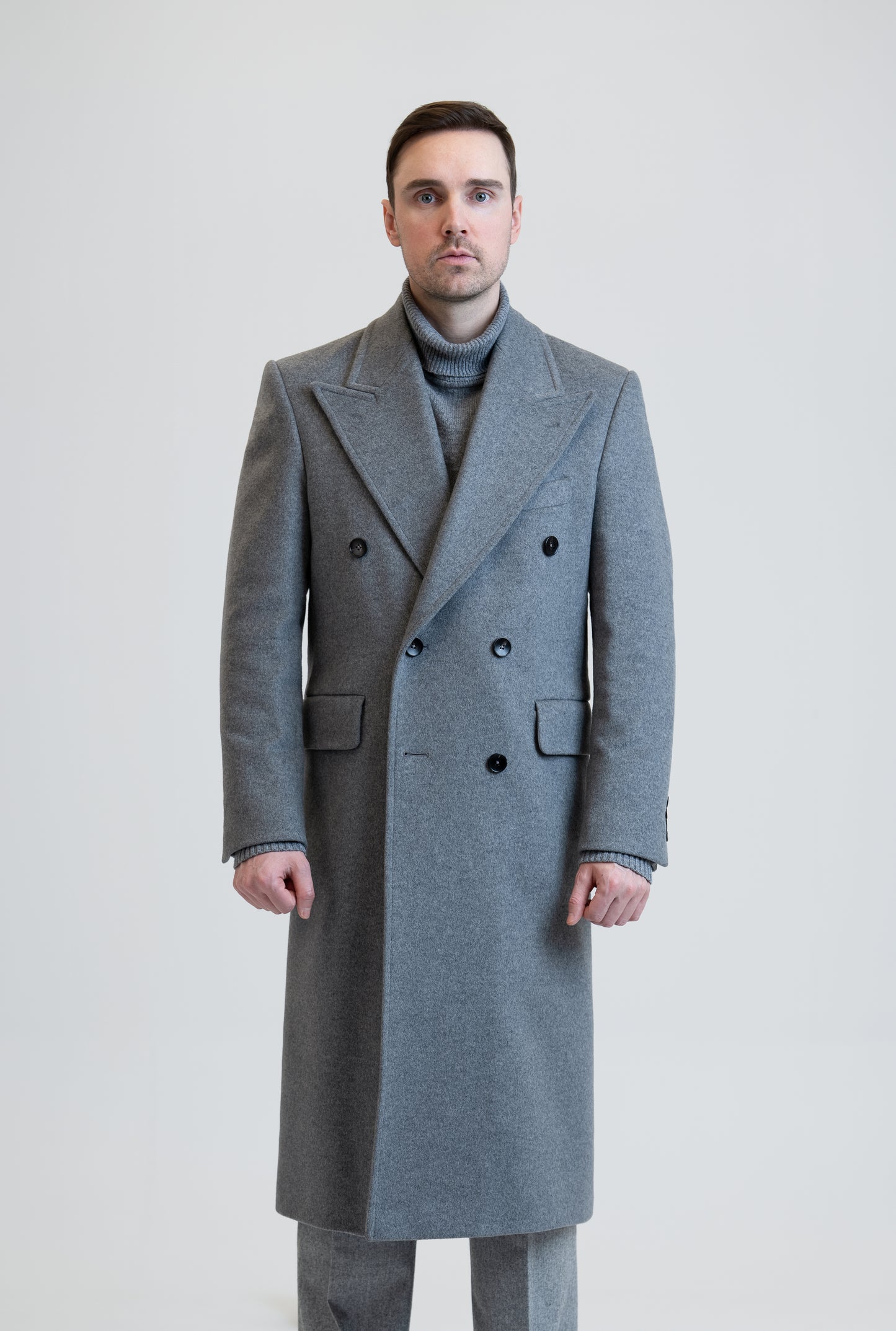 Long Wool & Cashmere Grey Leonardo Coat