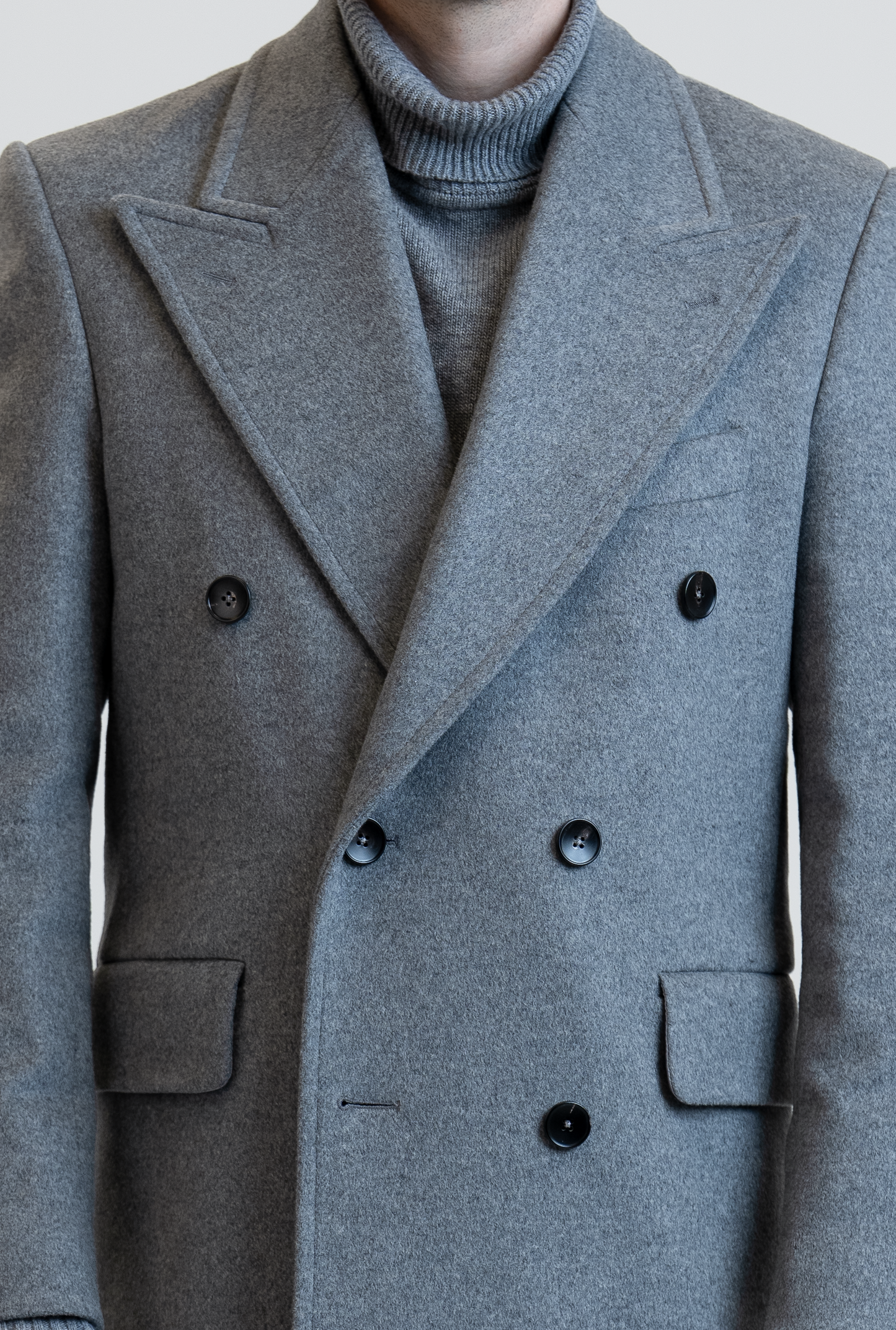 Long Wool & Cashmere Grey Leonardo Coat