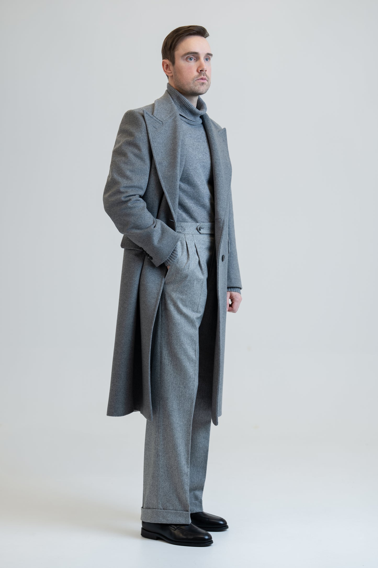 Long Wool & Cashmere Grey Leonardo Coat