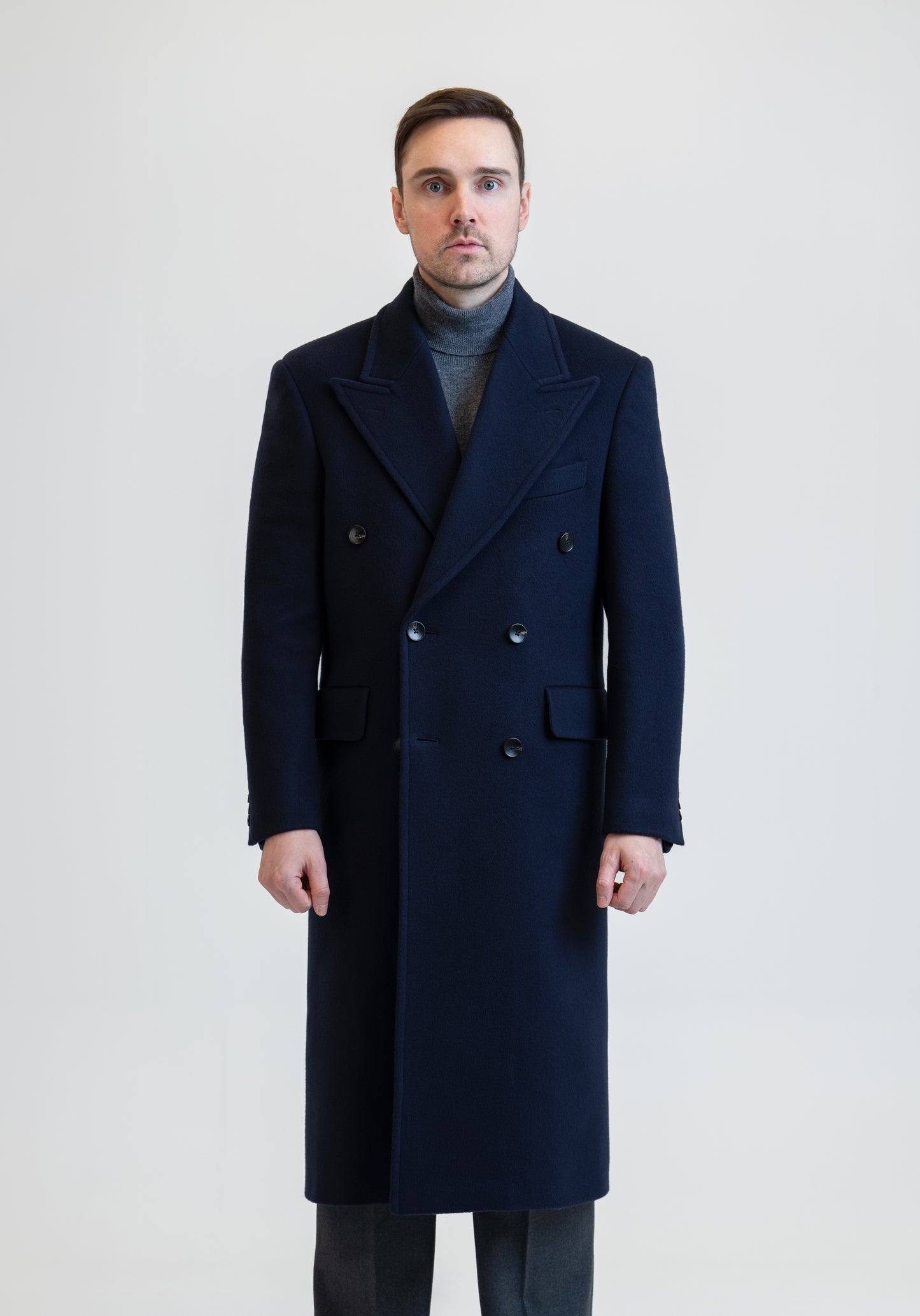 Long Wool & Cashmere Navy Leonardo Coat